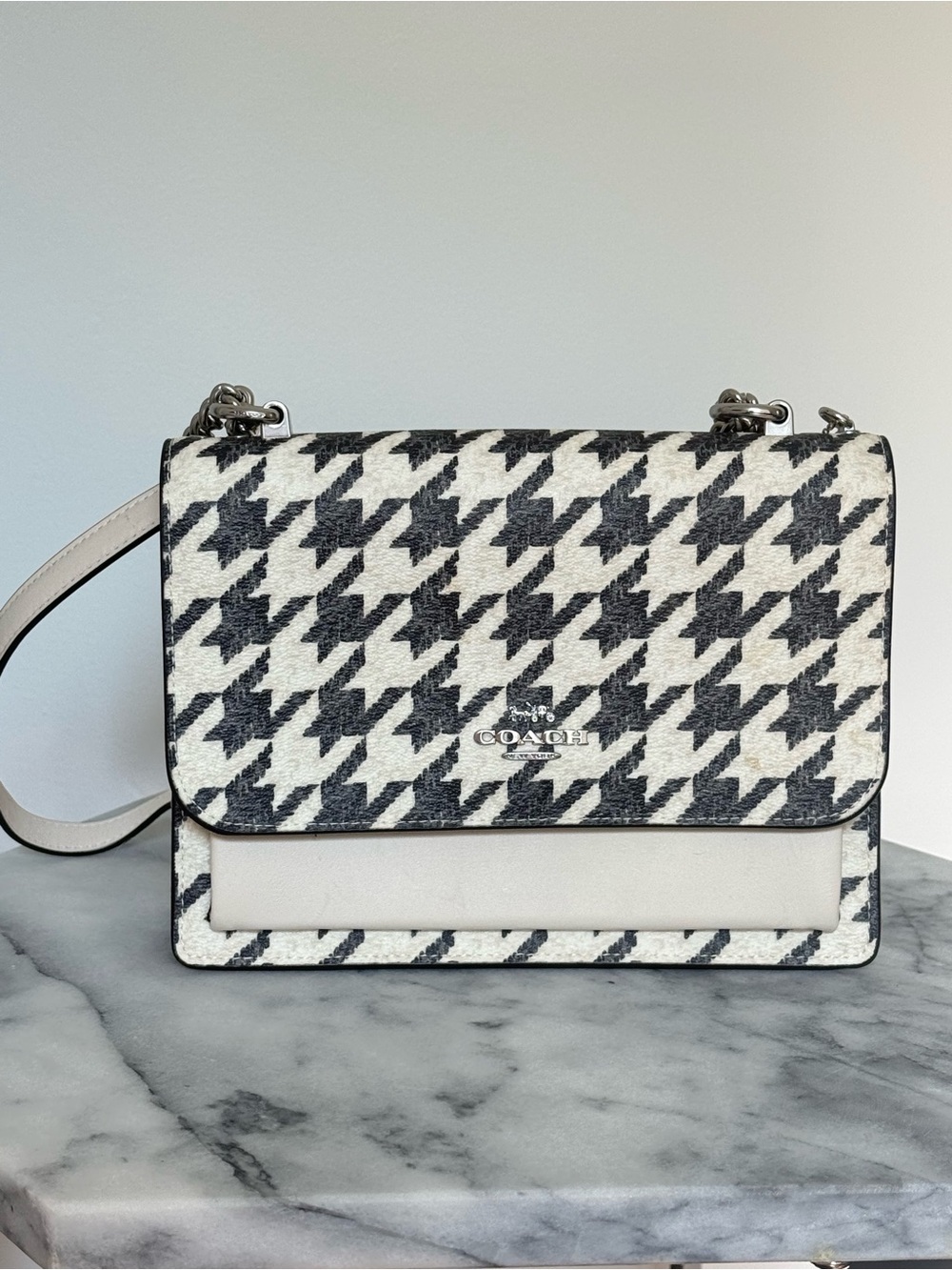 Coach Klare Black & White Houndstooth Leather Crossbody